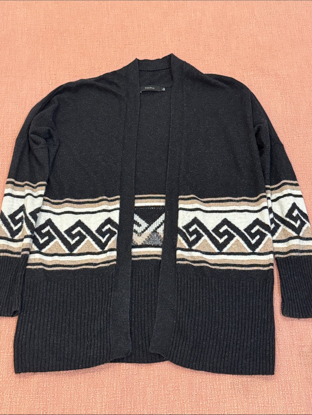 Cashmere / angora blend Open-Front Cardigan with Geometric Stripe
